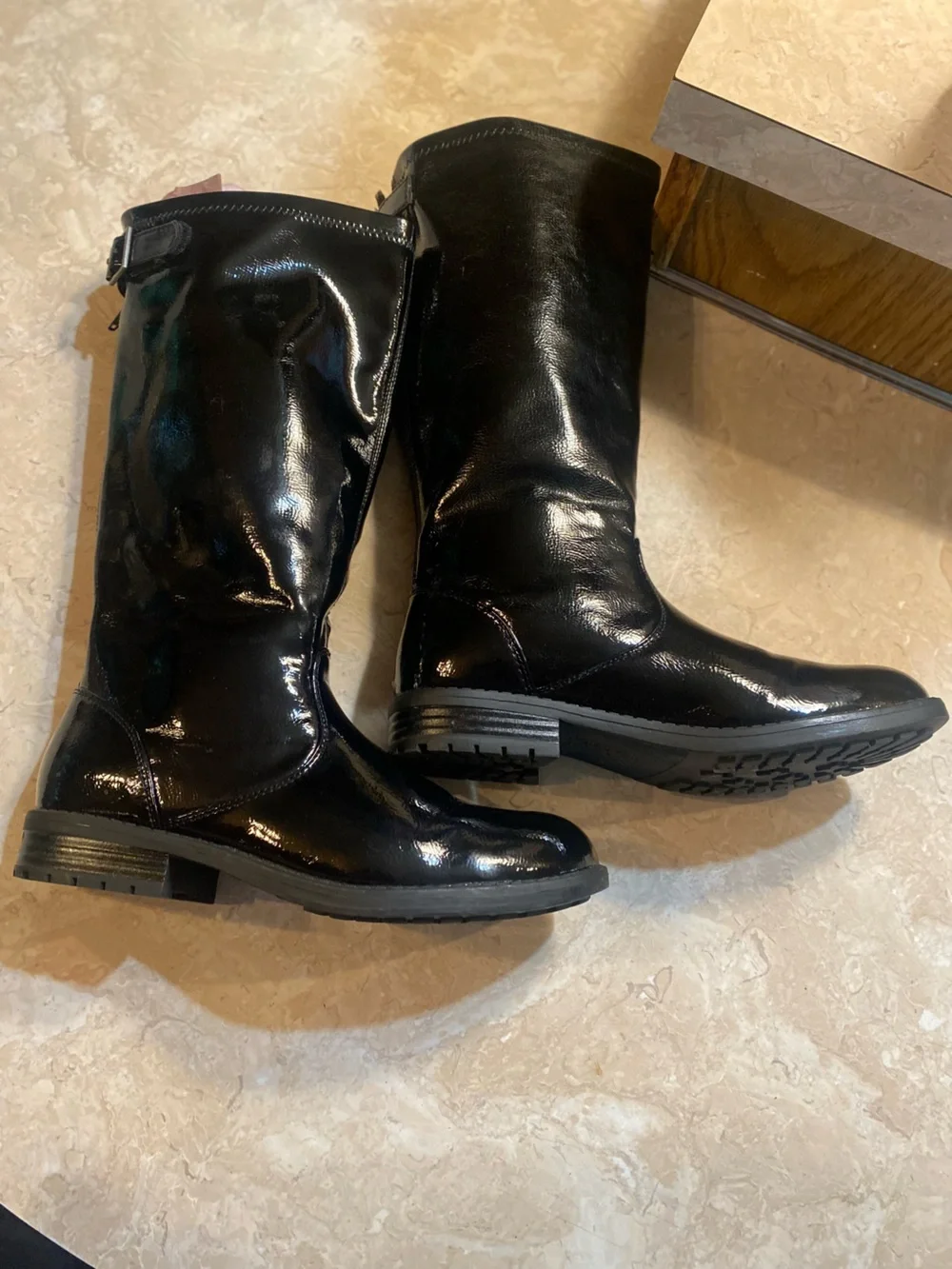 Kenneth Cole Shiny Black Patent Over-the-Knee Buckle Boots
